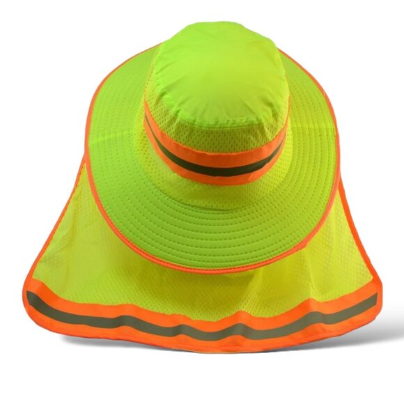 Hi-Vis Reflective Safety Boonie Hat, Green, Wide Brim, Neck Flap - Picture 2 of 4